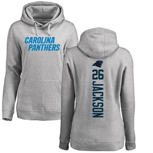 Carolina Panthers Ash Women Donte Jackson Backer NFL Football #26 Pullover Hoodie Sweatshirts->women nfl jersey->Women Jersey